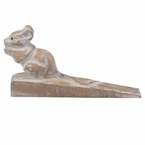 Hand carved Doorstop - Dormouse made from sustainable Jemipinis wood, perfect for keeping doors open stylishly.