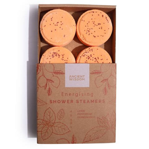 Zen Shower Steamers - Therapy Wellness Gift Set - Energising from Ancient Wisdom, featuring four natural aromatherapy steamers.
