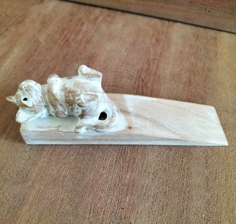 Hand carved Doorstop - Kitten made from sustainable Jemipinis wood, perfect for adding charm to any room.