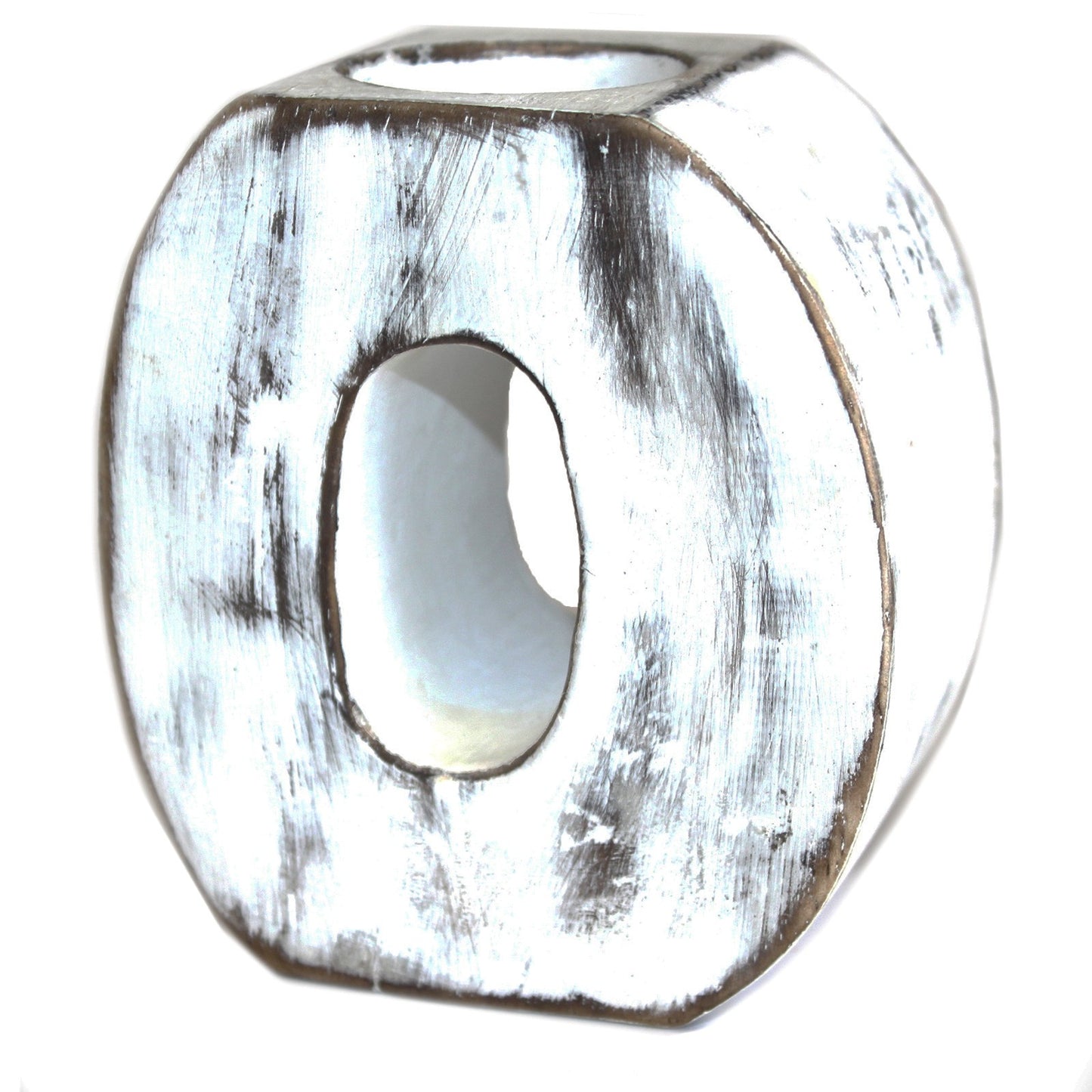 Handmade Wooden Birthday Numbers candle holder in a charming white wash finish, perfect for celebrations.