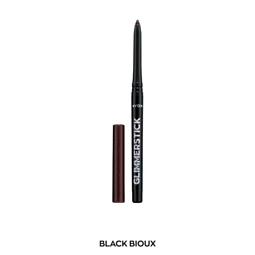 Makeup pencil with black lid and brown body on a white background