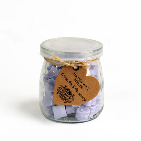 Aroma Wax Melts - Lavender in a glass jar, featuring 60 wax hearts made with pure essential oils for a calming aroma.