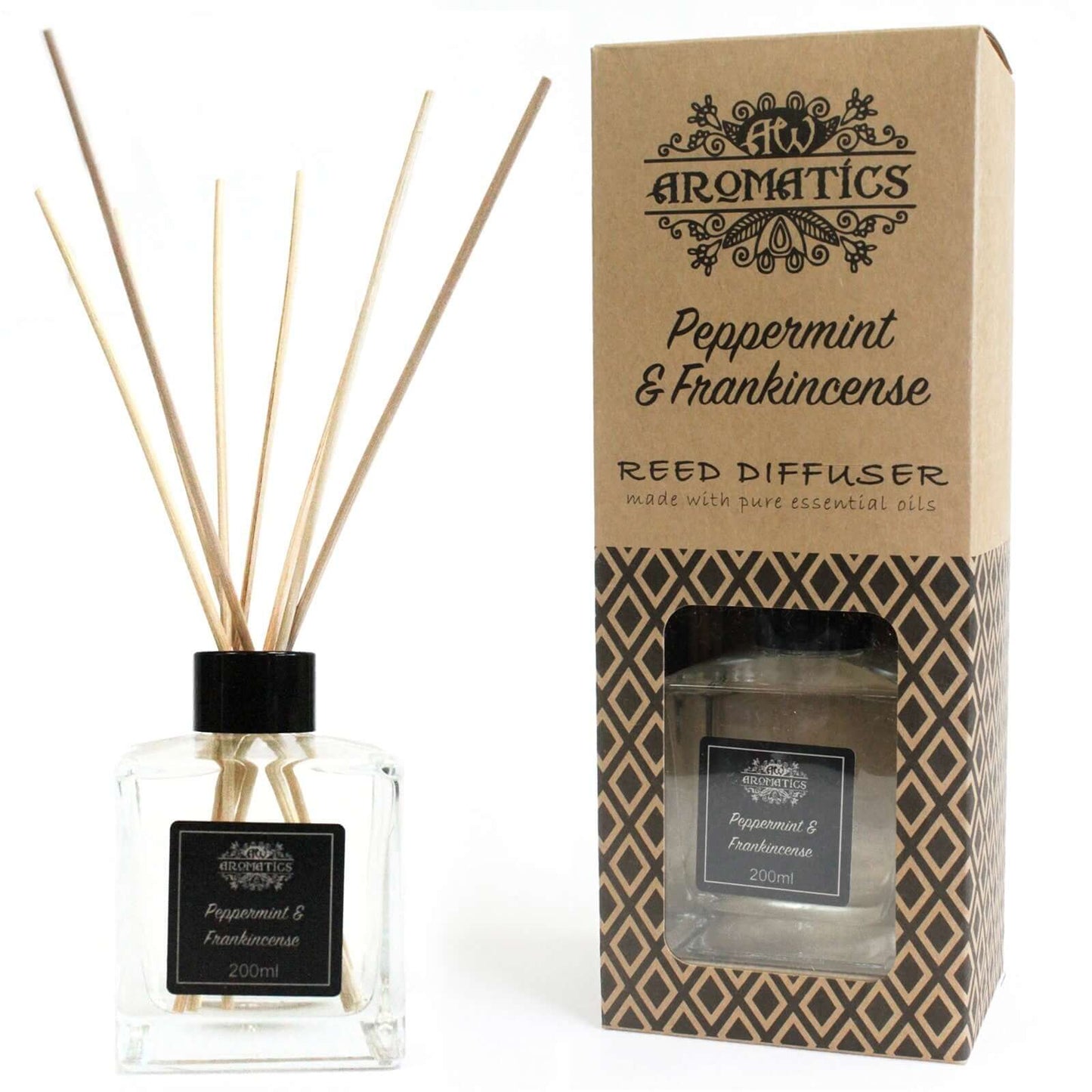 Luxury Large Aromatherapy Essential Oil Reed Diffusers Natural in elegant packaging with reed sticks and essential oils.