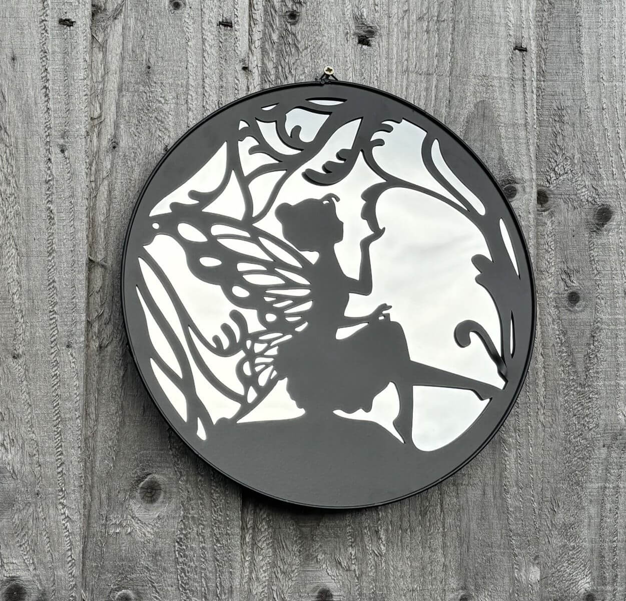 Fairy Garden Mirror Round Metal Wall Mirror Outdoor Garden Decoration