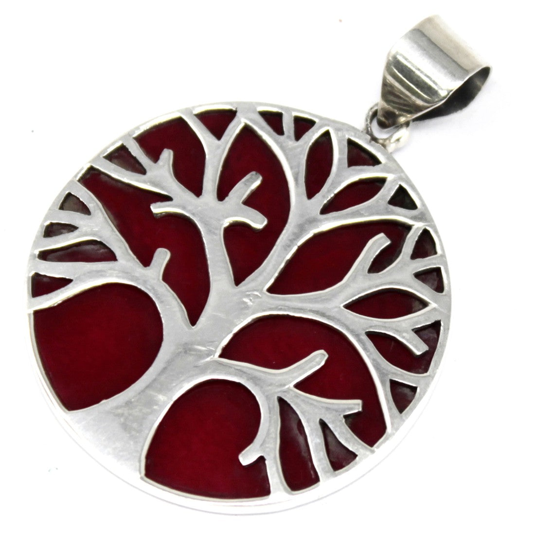 Tree of Life Silver Pendant 30mm - Coral Effect, showcasing intricate design and vibrant colour, perfect for any occasion.