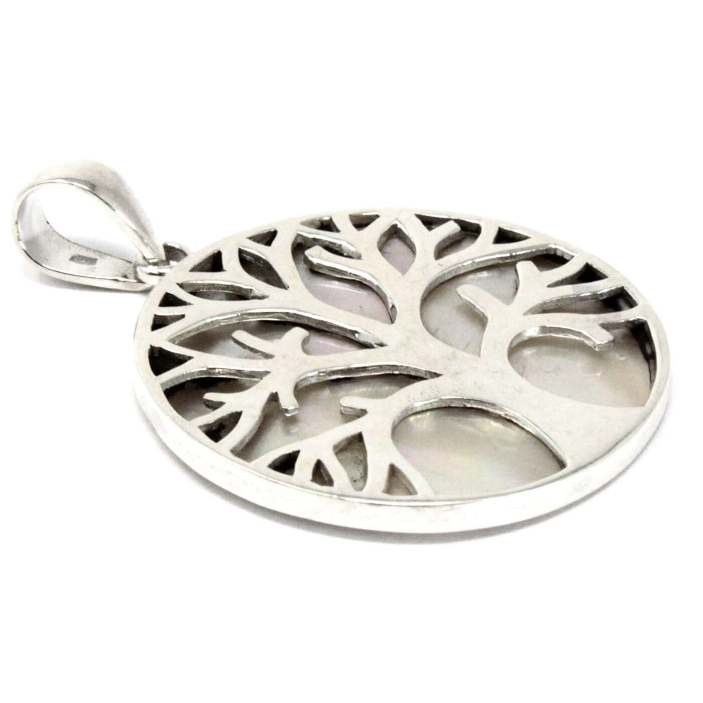 Elegant Tree of Life Silver Pendant 30mm - Mother of Pearl, symbolising healing and beauty, perfect for any occasion.