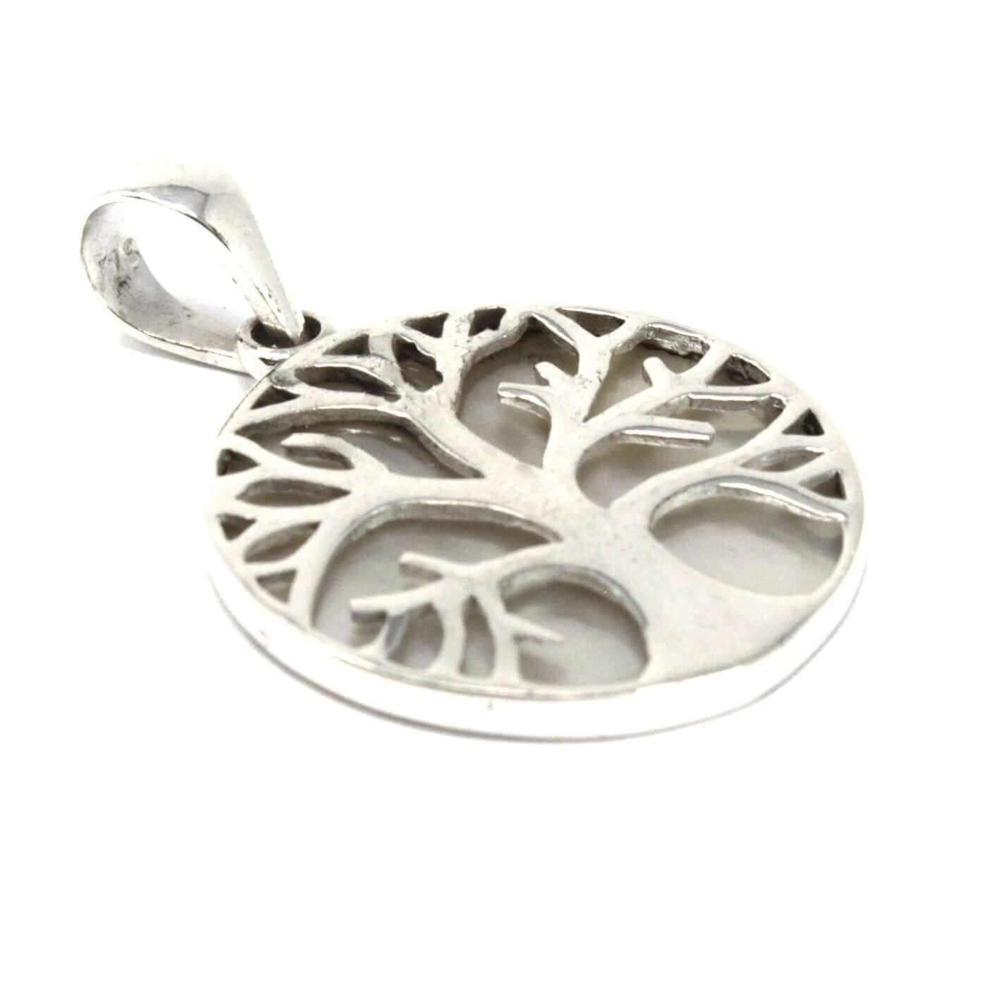 Elegant Tree of Life Silver Pendant 22mm - Mother of Pearl, symbolising healing and beauty, perfect for any occasion.