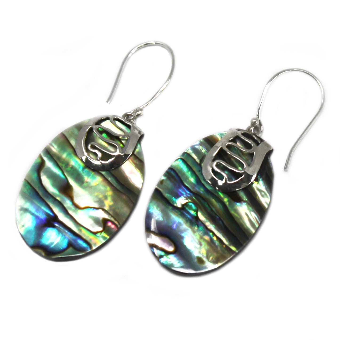Handmade Shell & Silver Earrings featuring vibrant abalone colours, perfect for any occasion. Unique Bali craftsmanship.