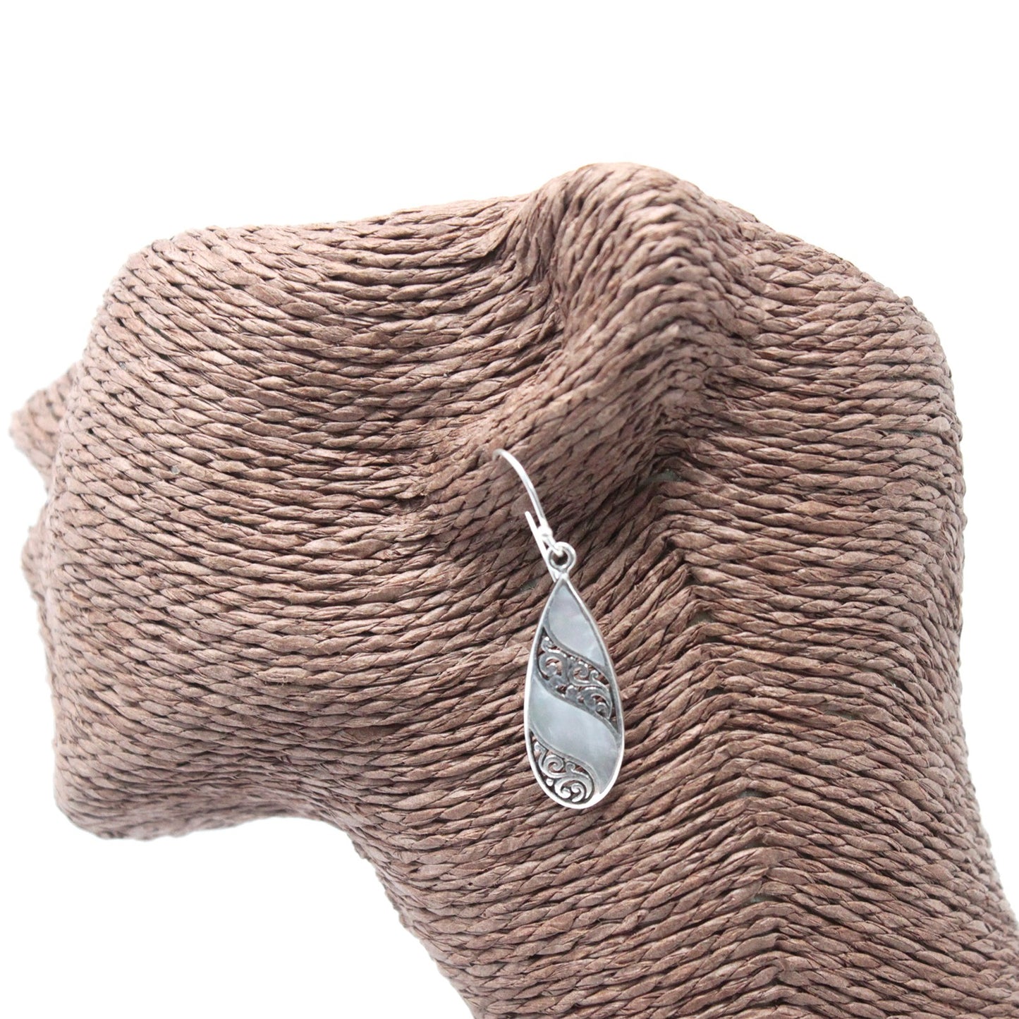 Elegant Shell & Silver Earrings, teardrop design, handcrafted in Bali from 925 silver and shell components.