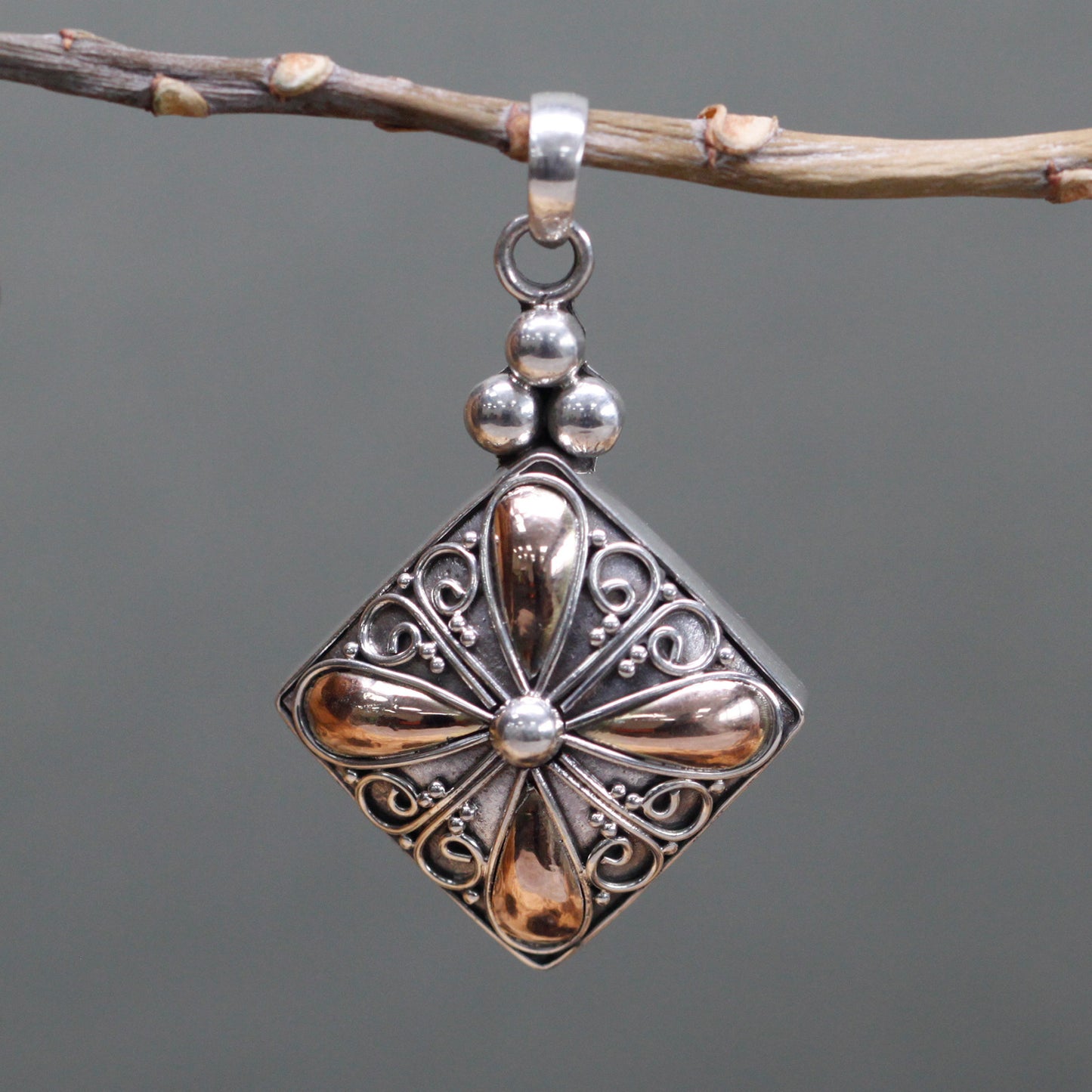 Elegant Silver & 18ct Gold pendant, square drop design, perfect for adding a touch of sophistication.