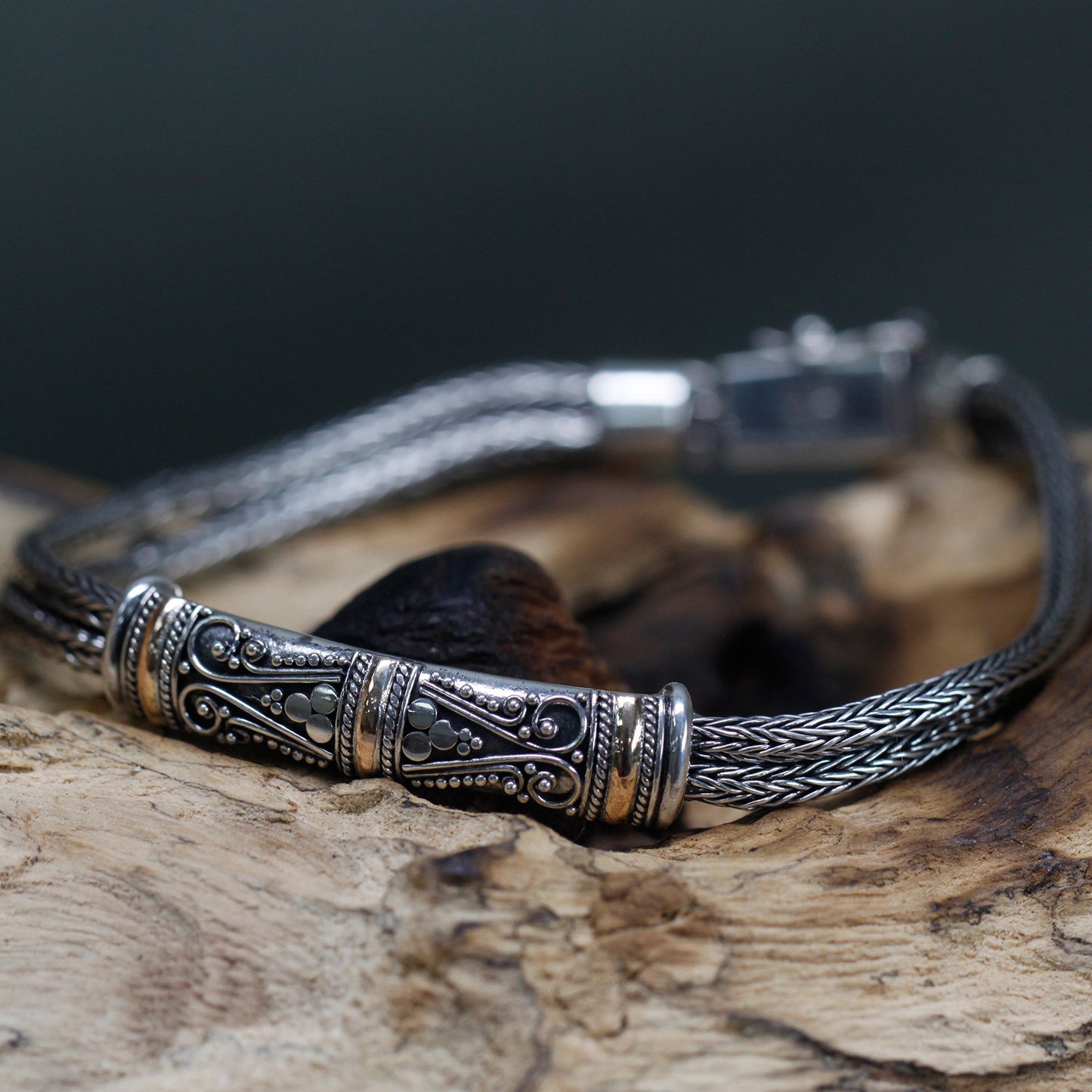 Silver & Gold Bracelet showcases a unisex twin chain design, perfect for gifting or adding to your collection.
