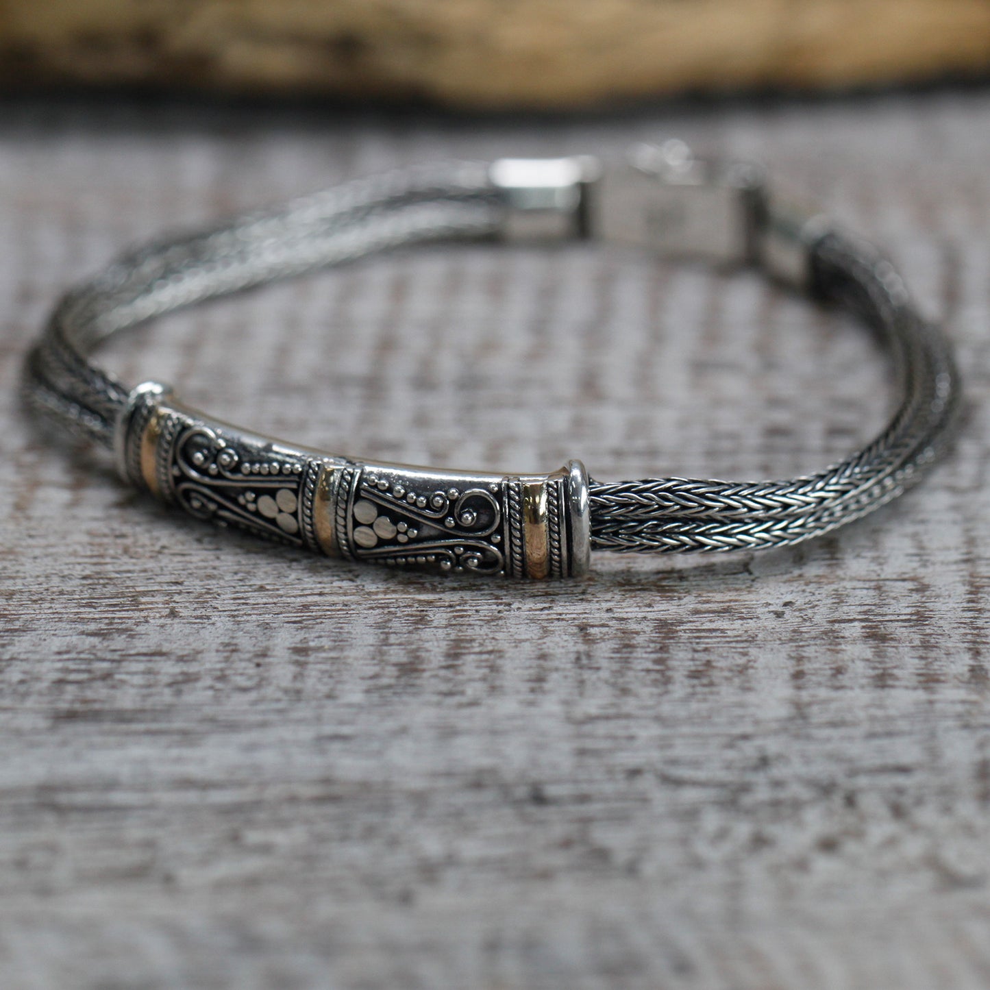 Stylish Silver & Gold bracelet featuring unisex twin chain design, perfect for gifting and enhancing any outfit.