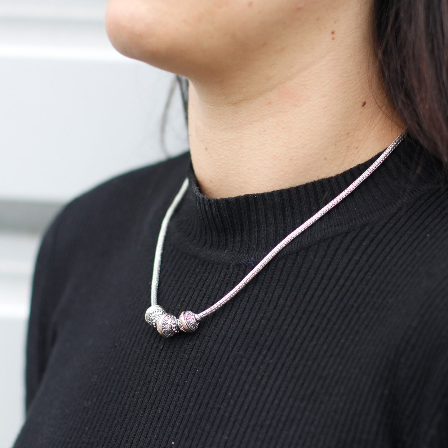 Elegant Silver & Gold Necklace -Tri, featuring 925 Silver and 18k Gold, perfect for stylish accessorising.