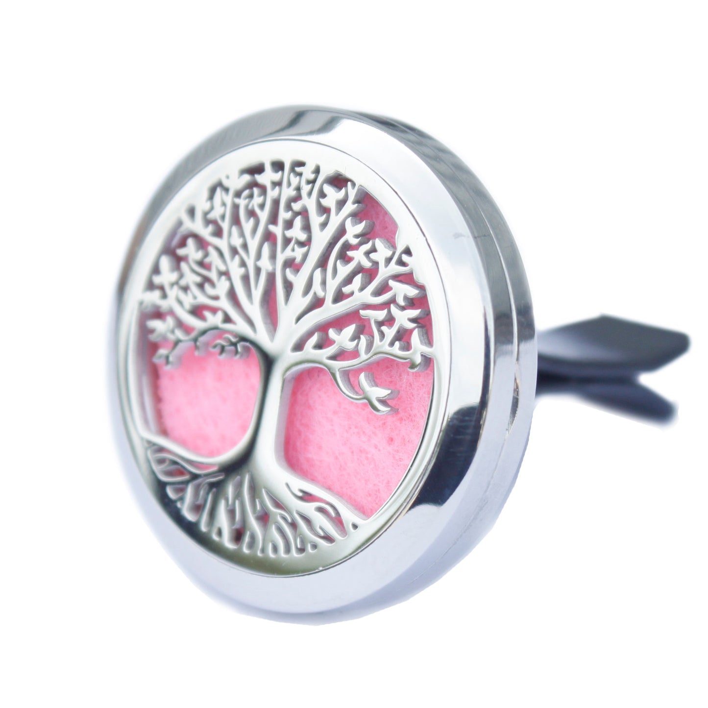 Stylish Car Diffuser Kit -30mm - Choose your Fav from AW, featuring a tree design and a pink felt pad for essential oils.
