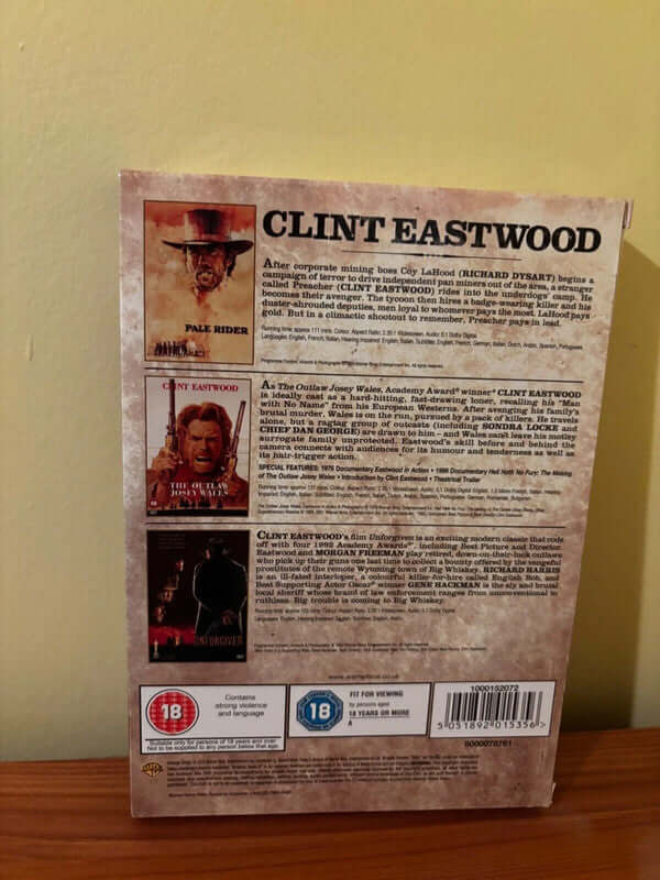 Clint Eastwood: Westerns x3 Films DVD set features three iconic films capturing Eastwood's cinematic legacy.