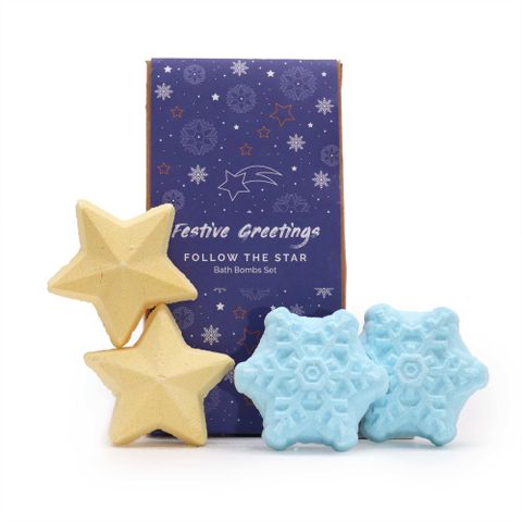 Delight in the Follow the Star Christmas Bath Bomb Gift Pack, featuring festive star and snowflake bath bombs for a joyful season.