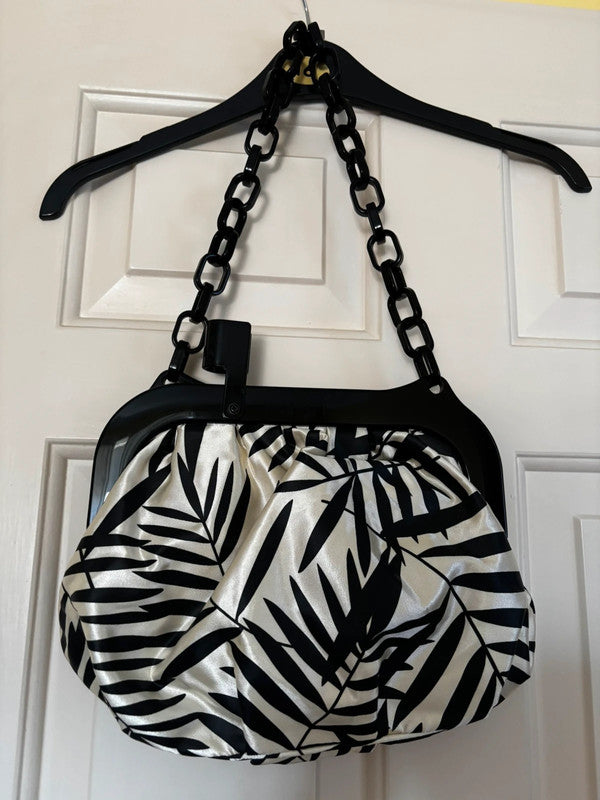 Accessorize small evening shoulder bag in black and white, perfect for parties or weddings. Preloved and stylish.