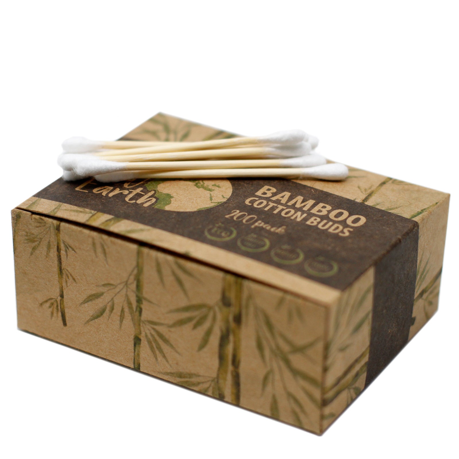Box of 200 Bamboo Cotton Buds, eco-friendly and crafted from bamboo and cotton for sustainable use.
