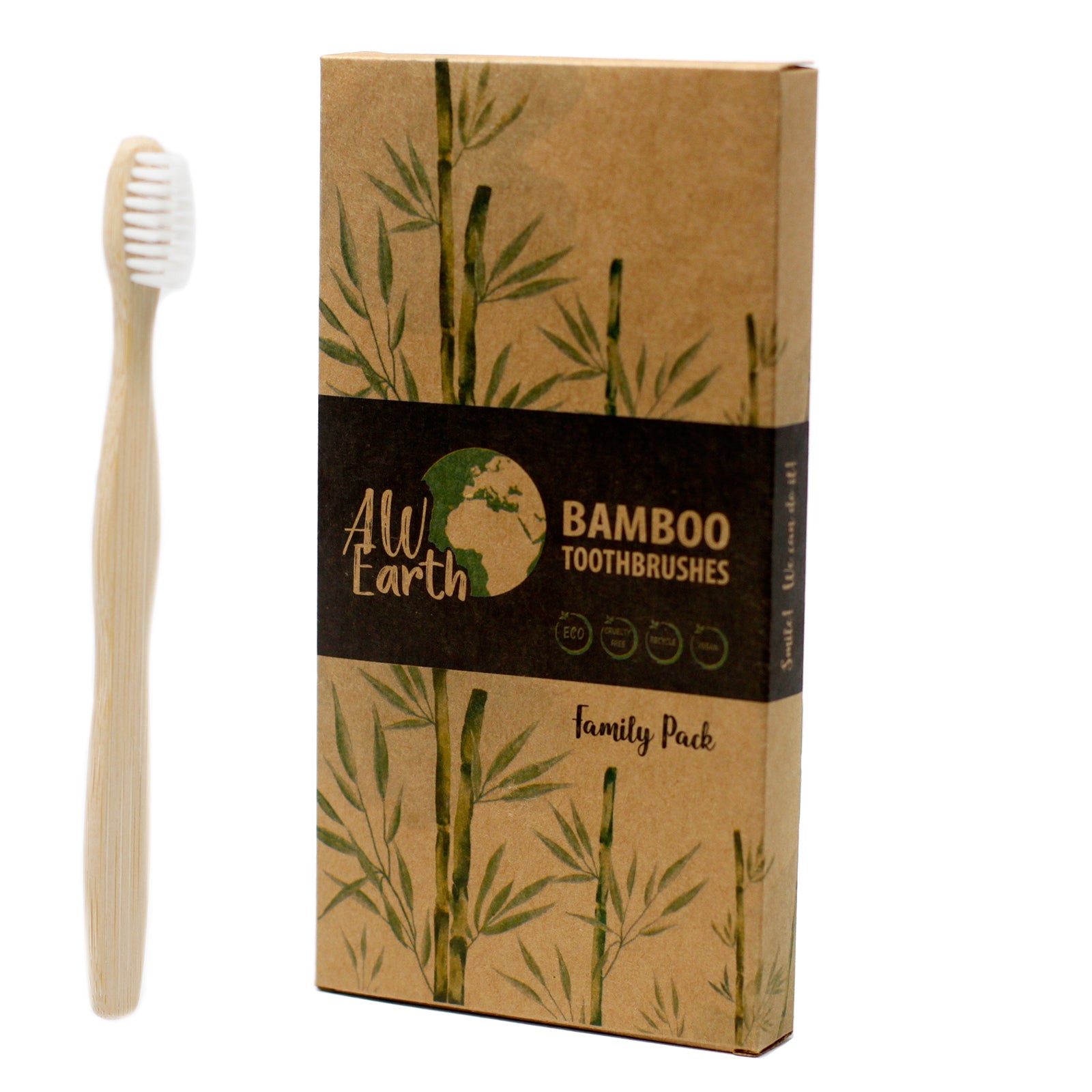 Bamboo Toothbrush - White - Family Pack of 4 - Med Soft from AW Earth offers eco-friendly dental care for your family.