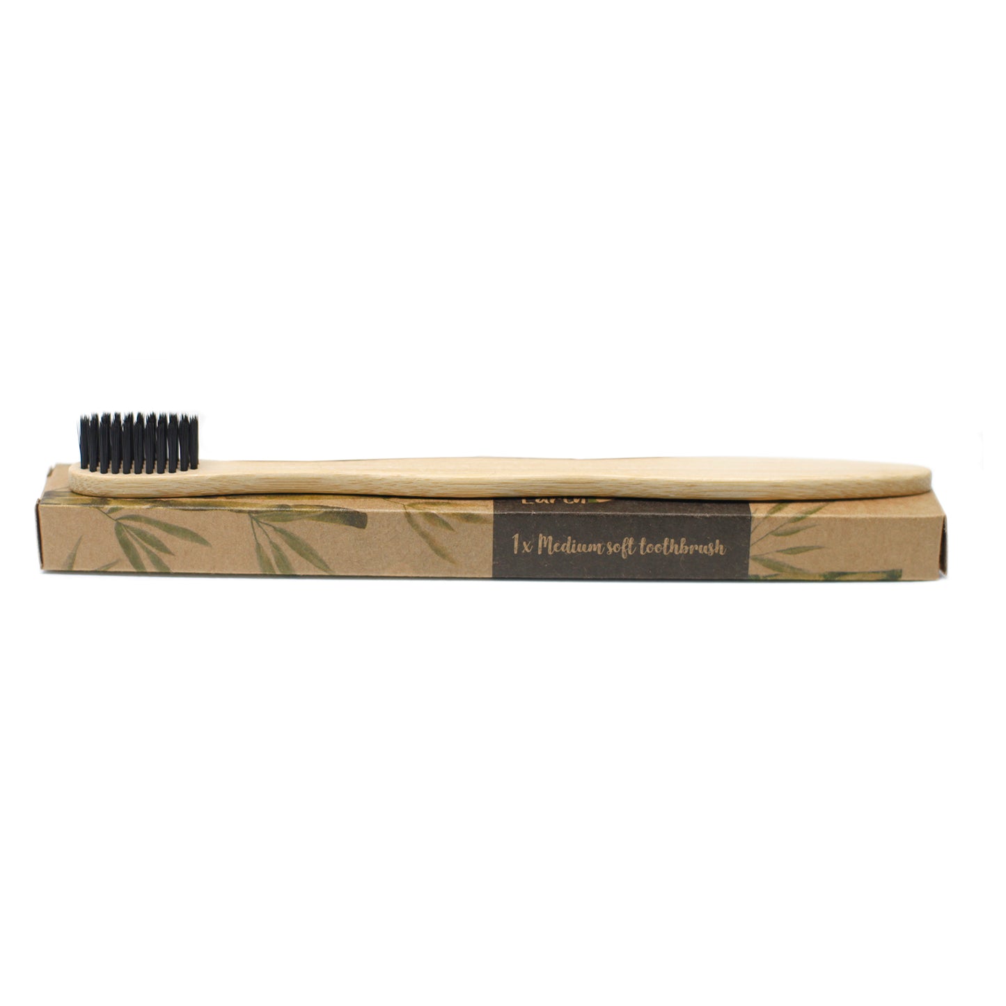 Bamboo Toothbrush - Charcoal Medium Soft by AW Earth, eco-friendly and comfortable for effective teeth cleaning.