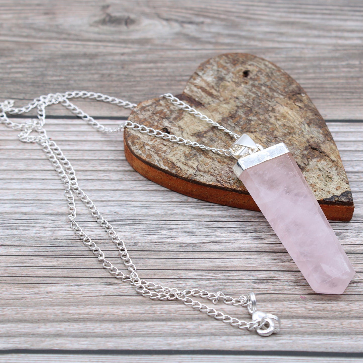 Rose quartz Gemstone Flat Pencil Pendant - Choose your favourite Gemstone, perfect for unique jewellery lovers.