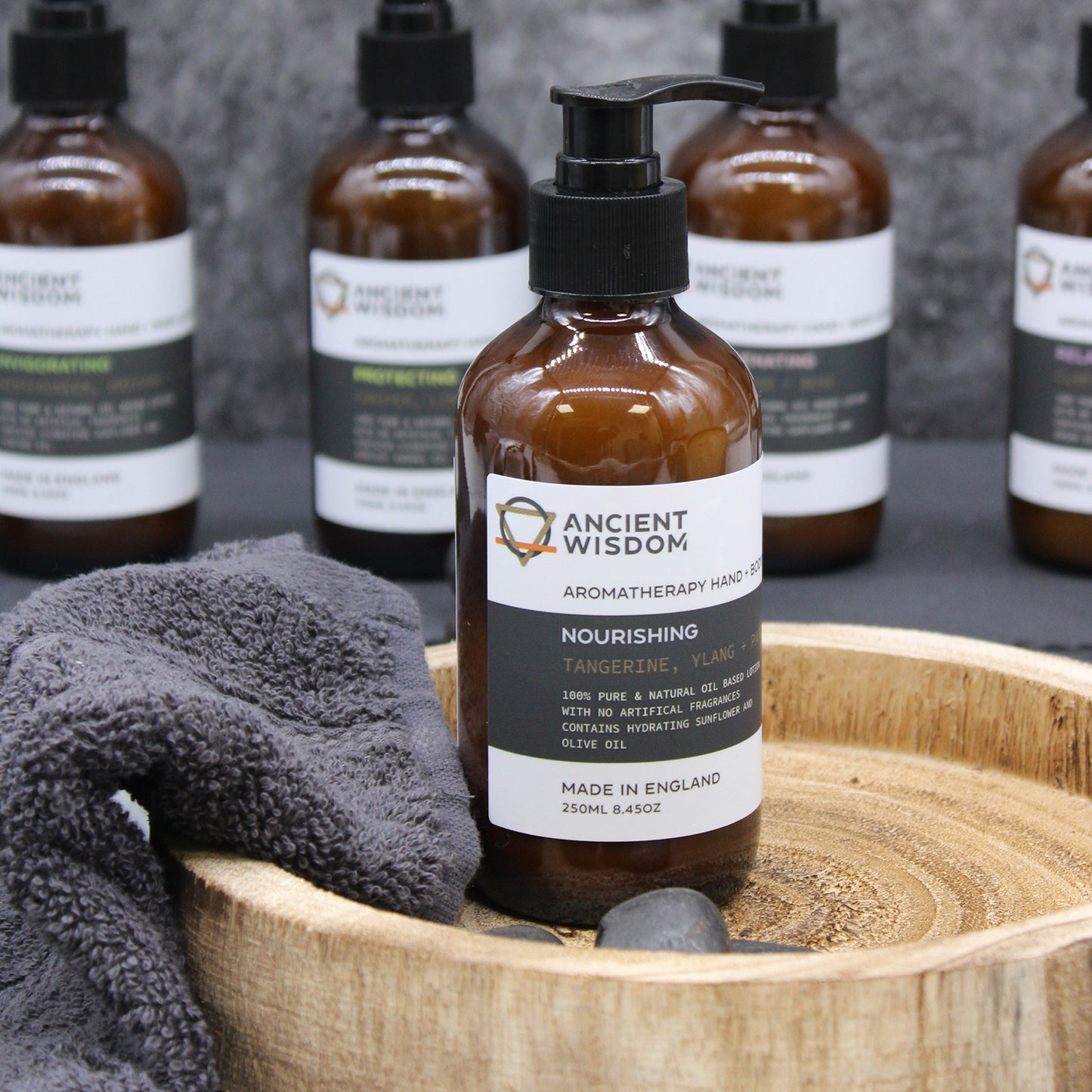 Nourishing Aromatherapy Hand & Body Lotion by Ancient Wisdom, available in enchanting scents for ultimate relaxation.