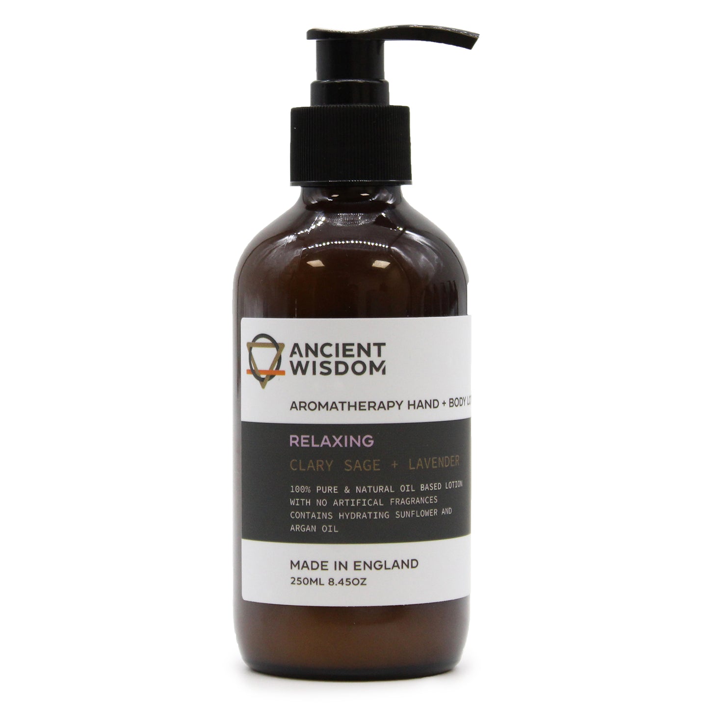 Aromatherapy Hand & Body Lotion by Ancient Wisdom, relaxing Clary Sage and Lavender, 250ml for ultimate hydration.