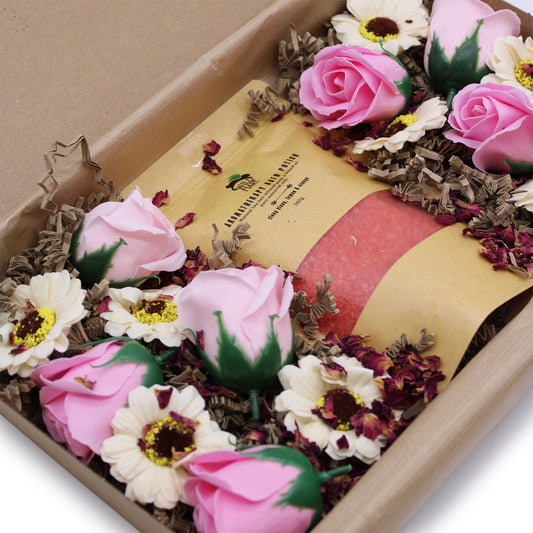 Indulge in the Salt Soak Set - Passion with bath salts and floral soaps for a relaxing spa experience at home.