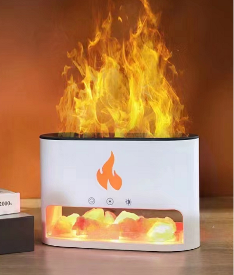 White Blaze Aroma Diffuser - Himalayan Salt Chamber - USB-C - Flame Effect (Salt included) creates a calming atmosphere.