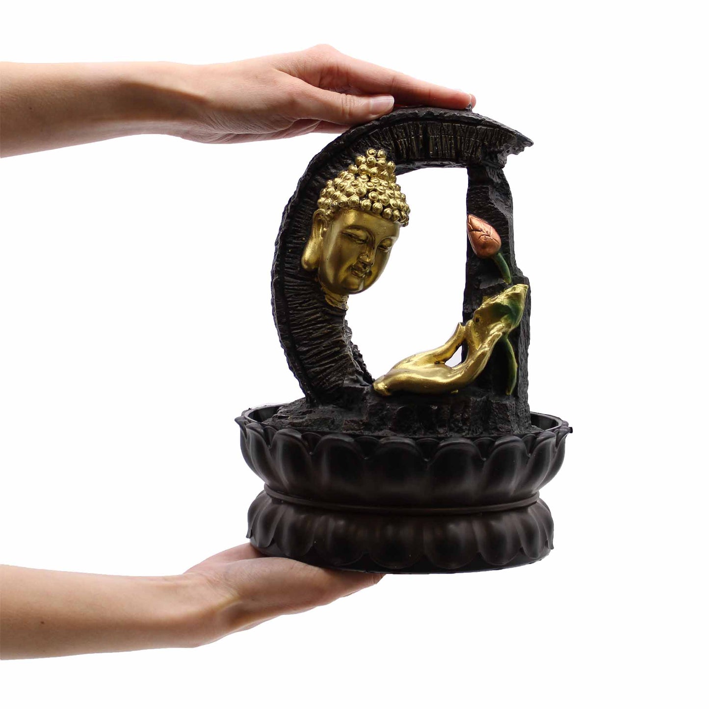 Relax with the Tabletop Water Feature - 30cm - Golden Buddha, perfect for enhancing feng-shui in your home.