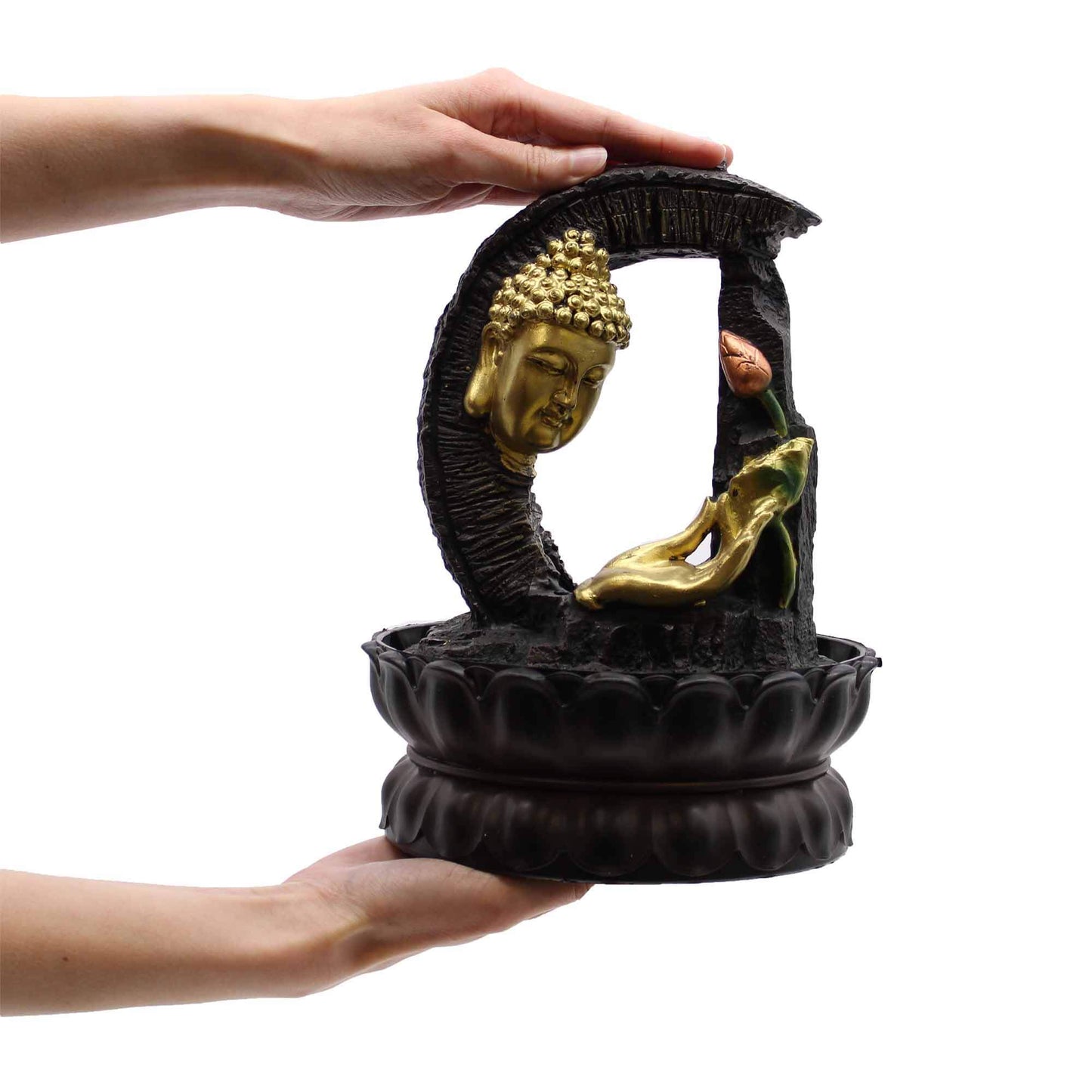Relax with the Tabletop Water Feature - 30cm - Golden Buddha, perfect for enhancing feng-shui in your home.