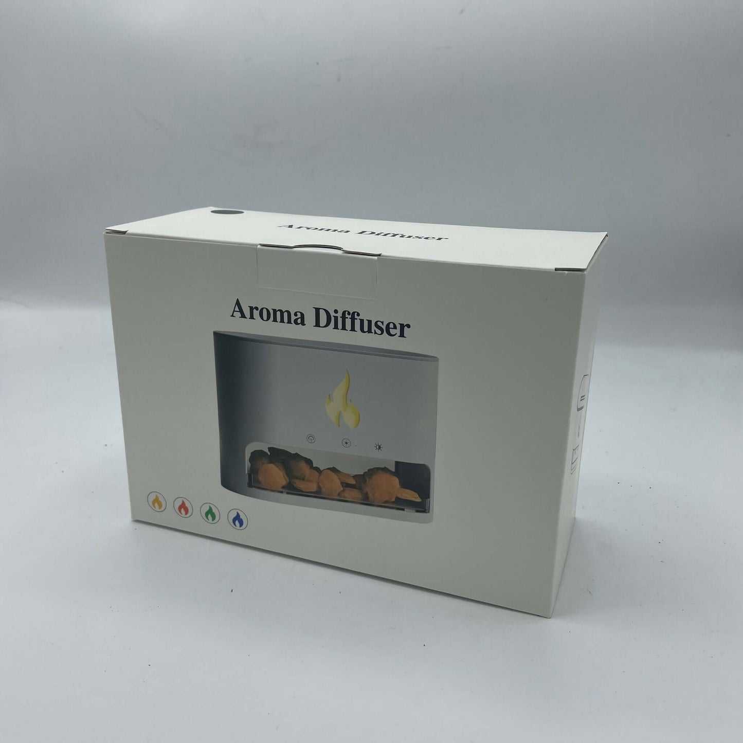 White Blaze Aroma Diffuser - Himalayan Salt Chamber - USB-C - Flame Effect (Salt included) in elegant packaging, ready to use.