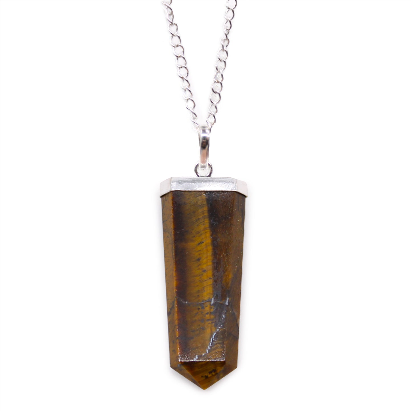 Gemstone Flat Pencil Pendant - Choose your favourite Gemstone featuring a unique tiger's eye crystal on a silver chain.