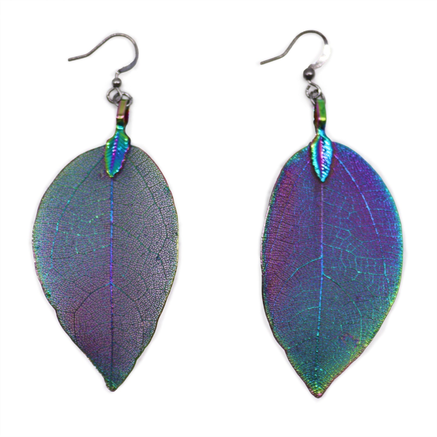 Earrings - Bravery Leaf - Choose From Silver, Multicoloured or Gold Plated, crafted from real leaves with unique plating.