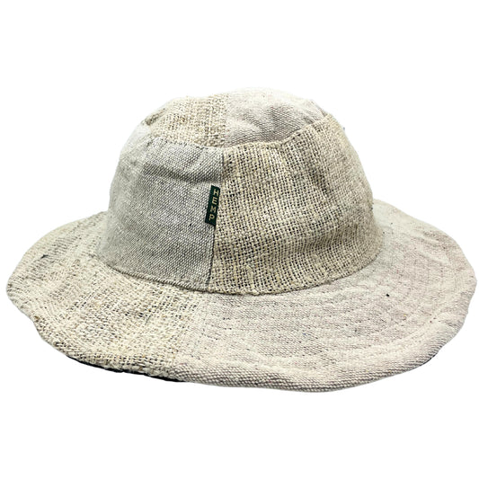 Patched and Wired Hemp & Cotton Boho Festival Hat in natural, a unique and sustainable accessory for free spirits.