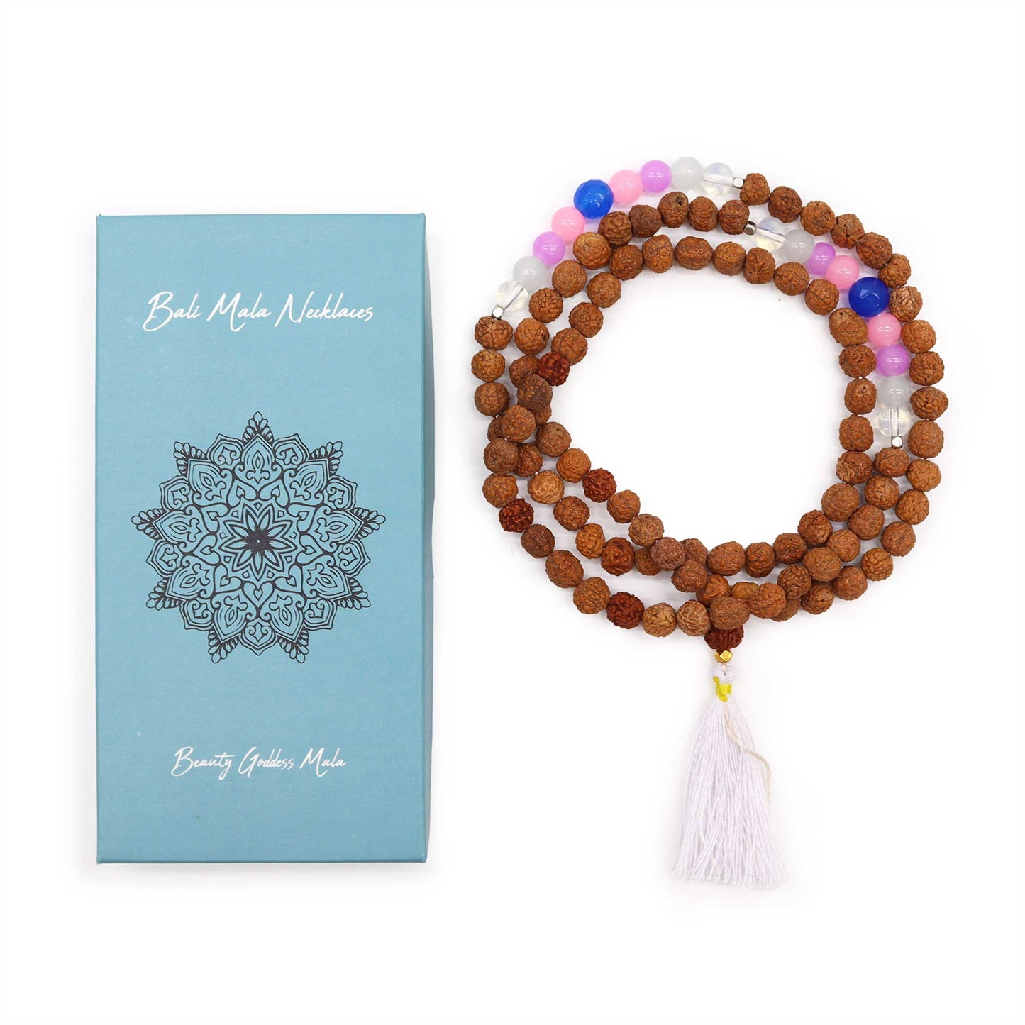 Bali Mala Necklace - Choose your Favourite featuring Rudraksha beads and elegant packaging for spiritual self-realisation.