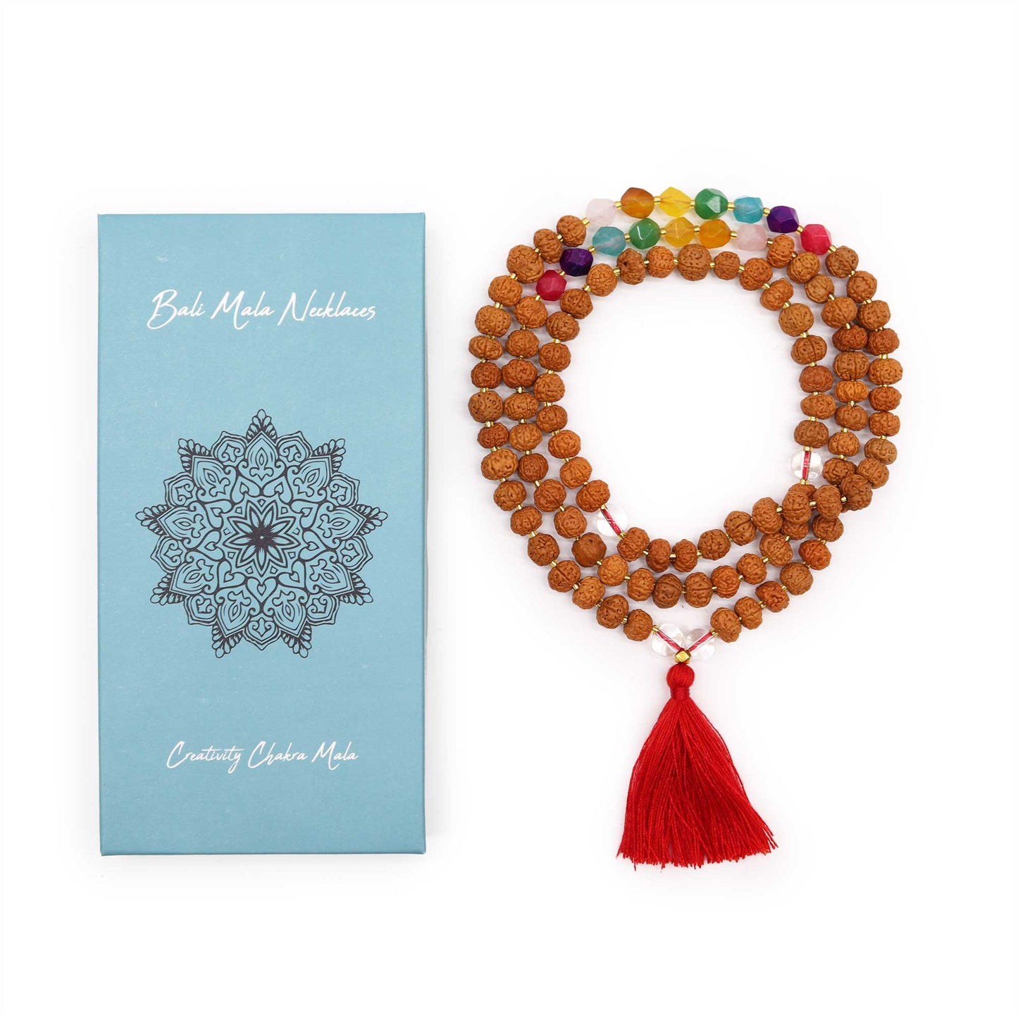Bali Mala Necklace - Choose your Favourite featuring Rudraksha beads and colourful accents for spiritual balance.