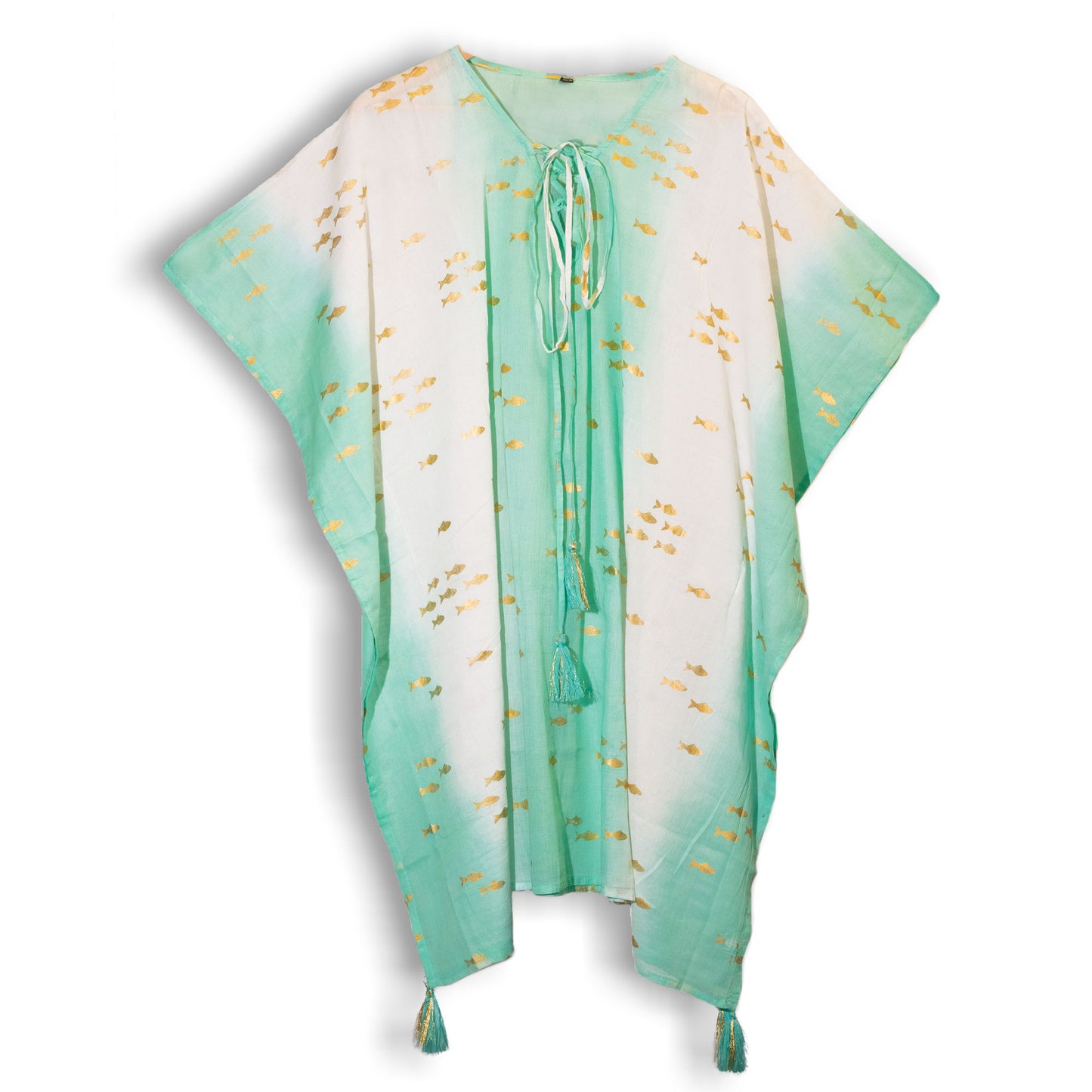 Nomad Sari On the Med Collection - Kaftan - Choose your Design, featuring hand-painted fish patterns in soft fabric.