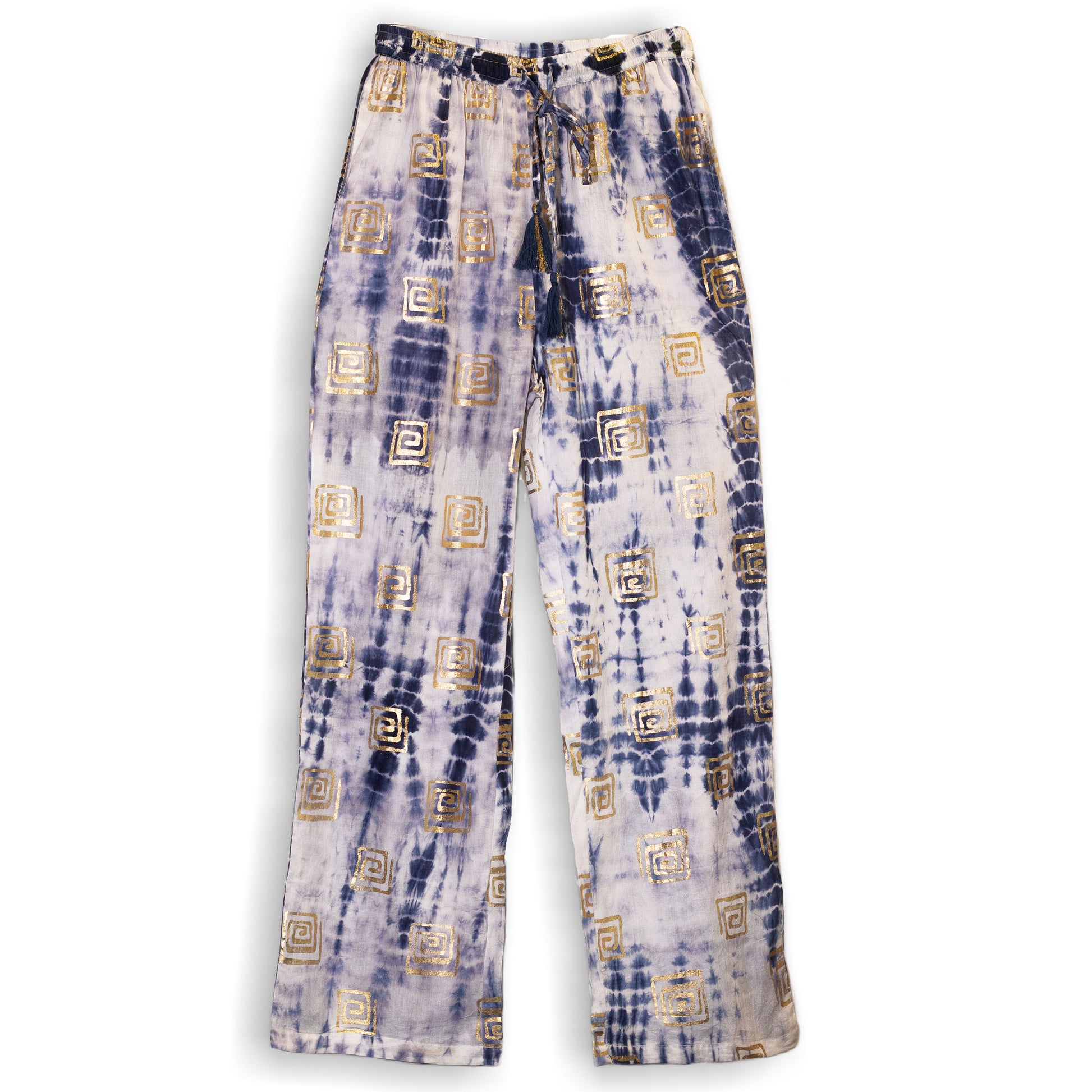 Nomad Sari On the Med Collection - Lounge Pants - Gold feature a beautiful handpainted design, perfect for summer.