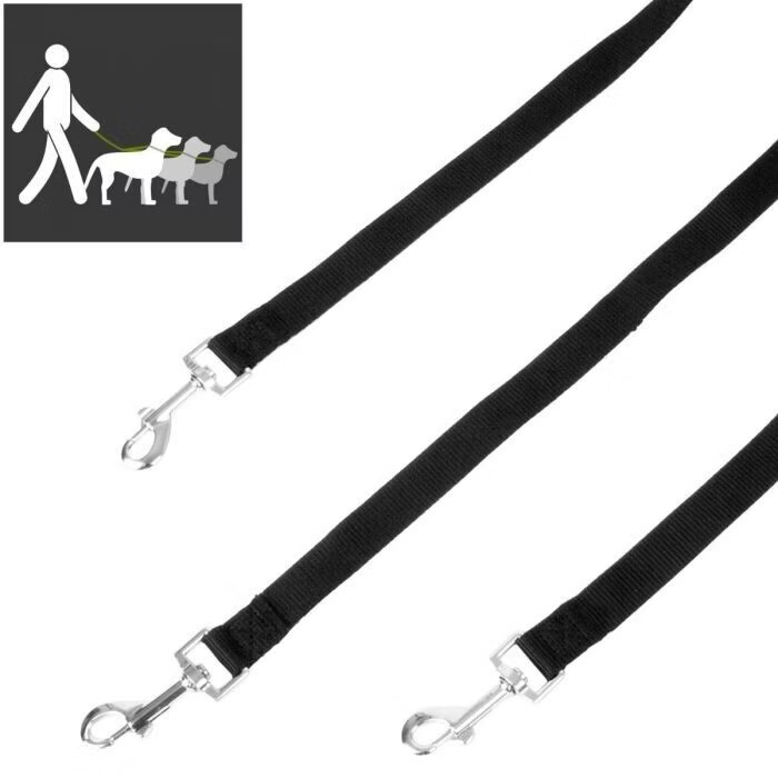 Dog Lead Triple Attachment black for all sizes of dogs, perfect attachments - three black leads with metal clasps.