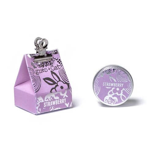 Agnes and Cat Lip Balm - Strawberry in unique packaging, perfect for gifts and strawberry lovers.