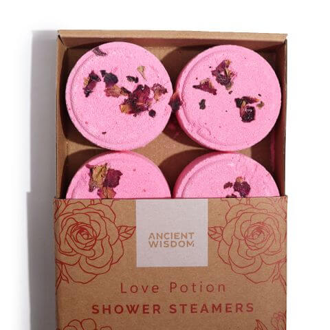 Zen Shower Steamers - Therapy Wellness Gift Set - Love Potion features four all-natural steamers infused with rose petals.