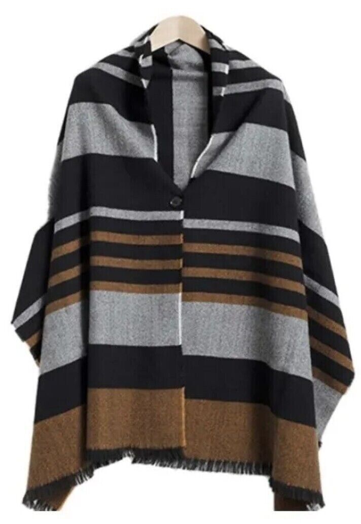 Stylish Avon Atlas Multiway Scarf in multicoloured stripes, perfect for elevating any outfit or as a chic poncho.