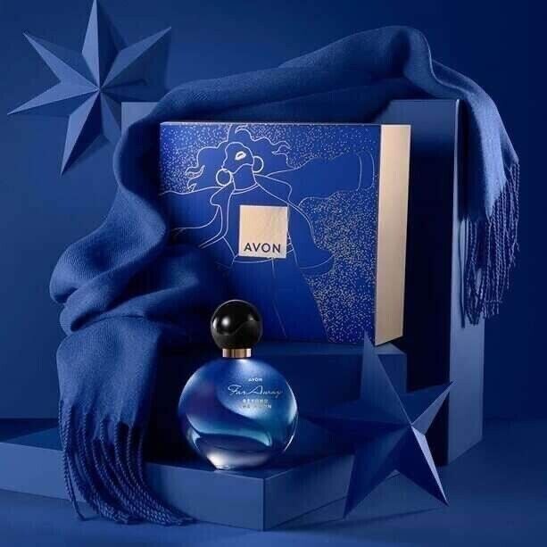 Luxurious Avon Far Away Beyond The Moon gift set featuring Eau de Parfum and a stylish pashmina scarf.