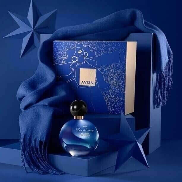 Luxurious Avon Far Away Beyond The Moon gift set featuring Eau de Parfum and a stylish pashmina scarf.