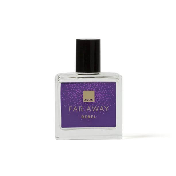 Avon Far Away Rebel EDP for Her 30ml showcases a bold, fruity fragrance in a striking purple bottle.