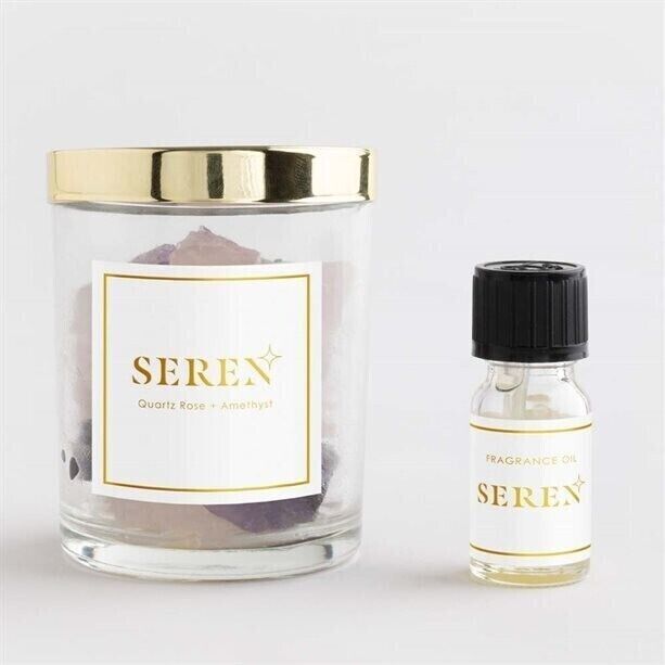 Avon Crystal Diffuser and Oil Gift Set featuring Rose Quartz and Amethyst for a calming home sanctuary.