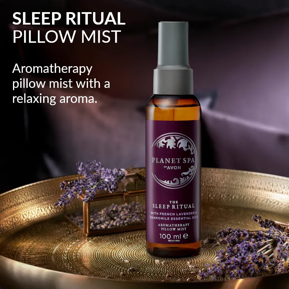 Avon Planet Spa Aromatherapy Beauty Sleep Pillow Mist 100ml, infused with lavender and chamomile for restful nights.