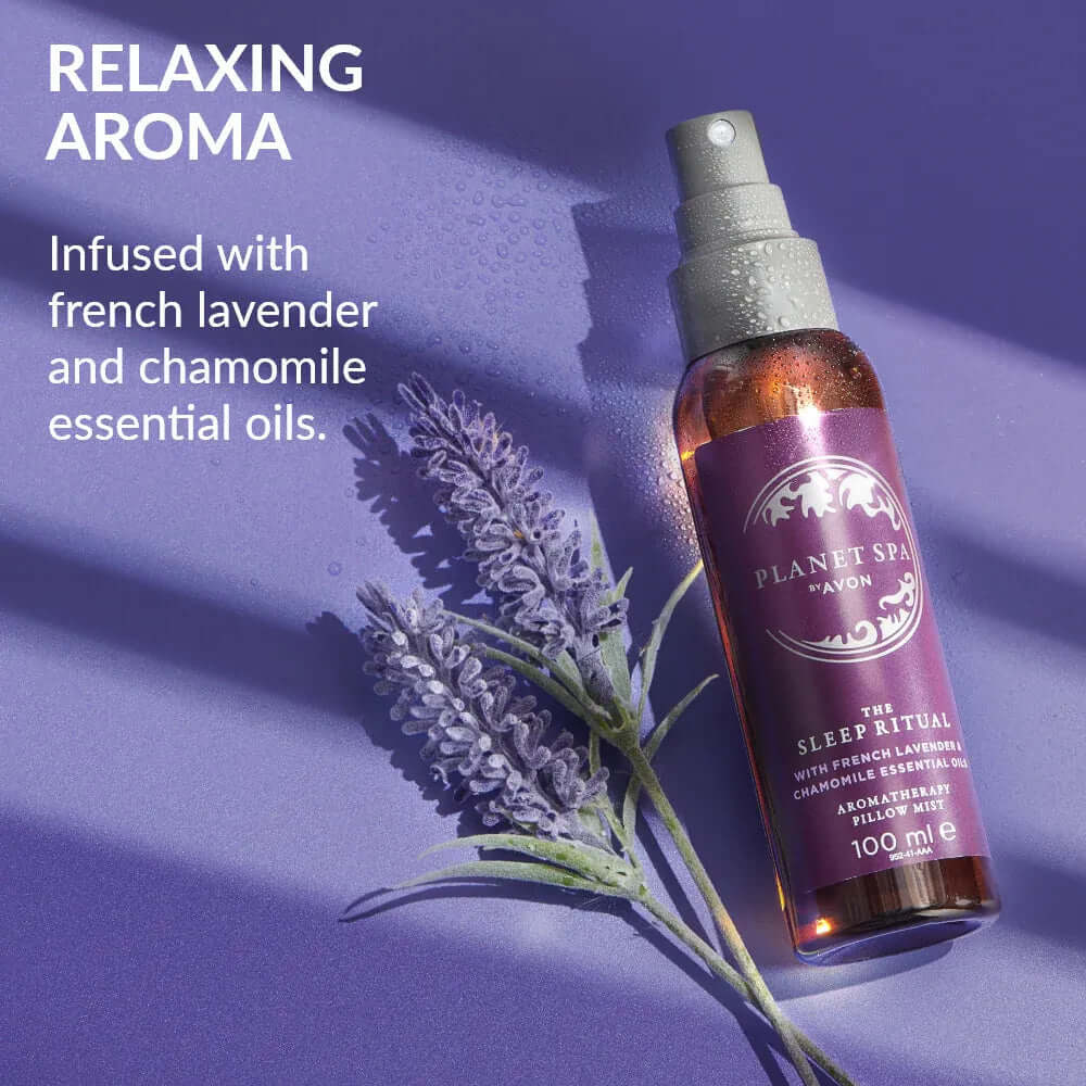 6x AVON Planet Spa Beauty Sleep Camomile mist, infused with lavender, promoting relaxation for a restful night's sleep.
