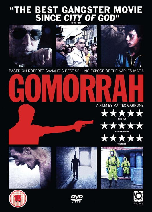 Gomorrah, 2009 (DVD) cover showcasing the gripping tale of Naples' mafia by Matteo Garrone, available at Optimum Home Entertainment.